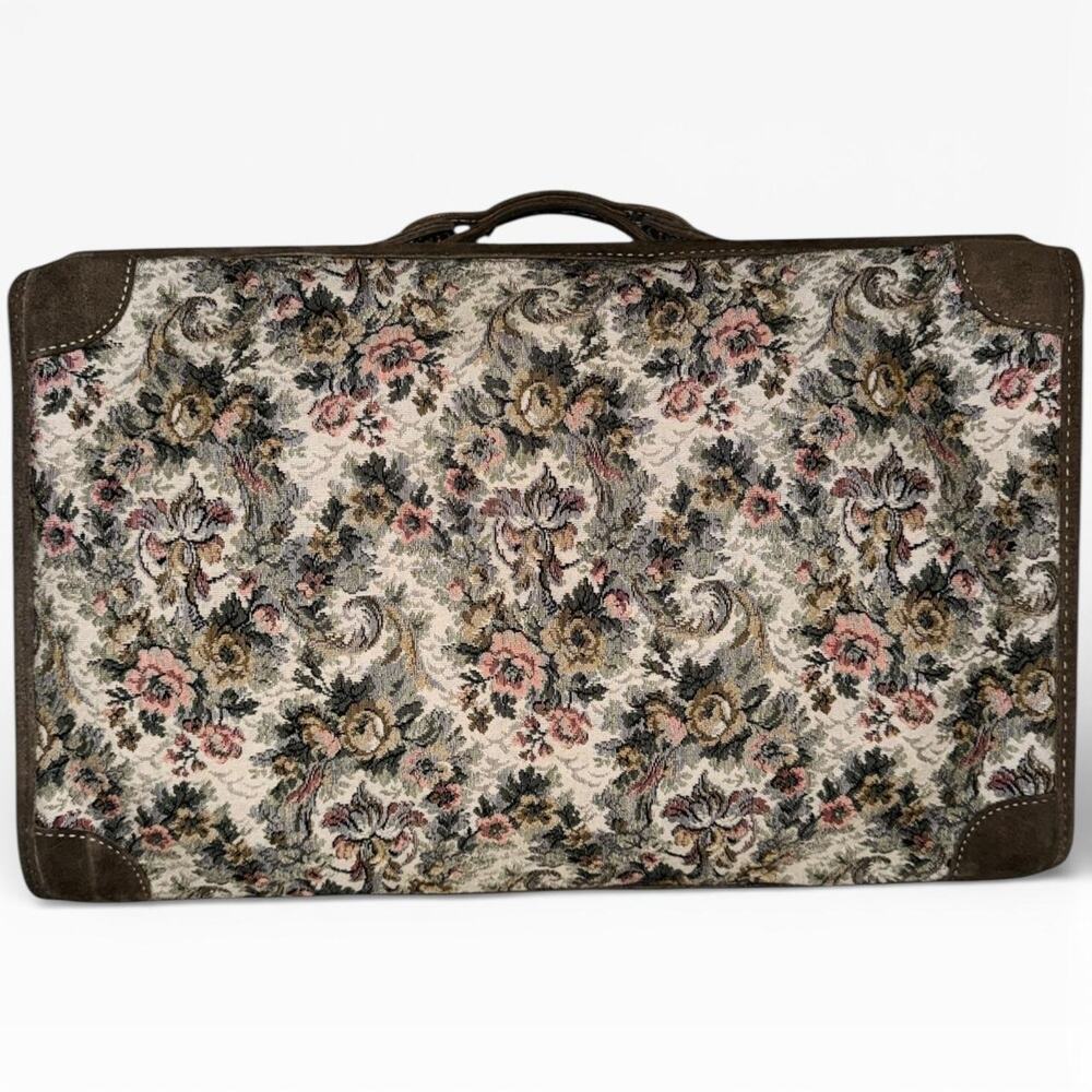 Vintage French Luggage Co. Floral Tapestry Suede Trim Travel Case with Lock - Picture 3 of 8